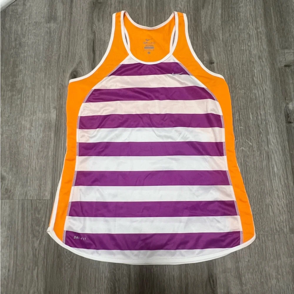 Nike Dri-Fit Purple & White Striped Razorback Tank‎ w/ Orange accents, Women’s M